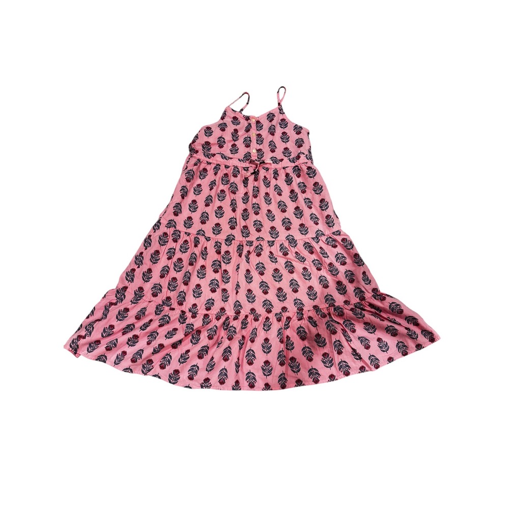 Old Navy Girls Button-Front Tiered Matching Print Midi Dress Size L Pink Posies